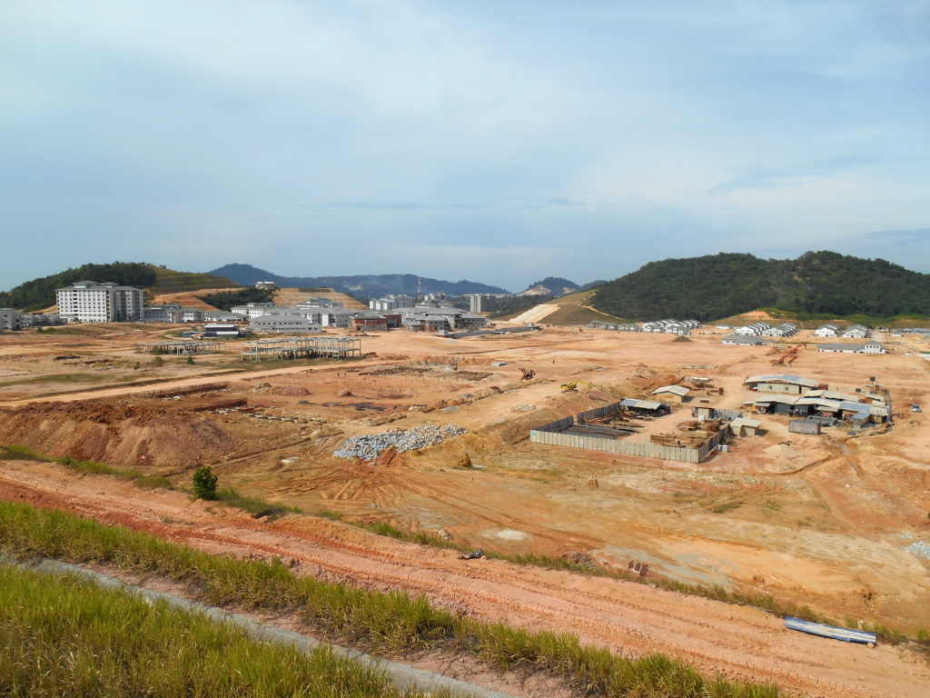 Aerial view of construction site in progress during daytime.